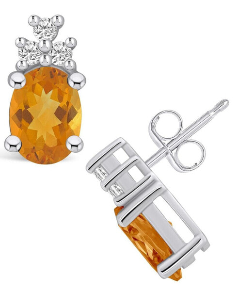 Citrine (2-3/8 ct. t.w.) and Diamond (1/5 ct. t.w.) Stud Earrings in 14K White Gold