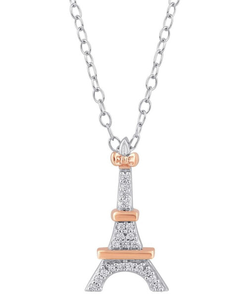 Enchanted Disney Fine Jewelry diamond Accent Aristocats Eiffel Tower Pendant Necklace in Sterling Silver & 10k Rose Gold, 16" + 2" extender