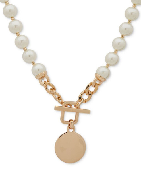 Gold-Tone Disc Imitation Pearl Beaded 16" Pendant Necklace
