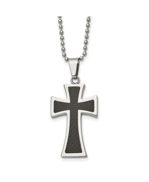 Chisel carbon Fiber Inlay Cross Pendant Ball Chain Necklace