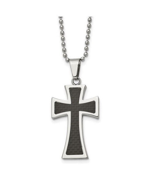 Carbon Fiber Inlay Cross Pendant Ball Chain Necklace