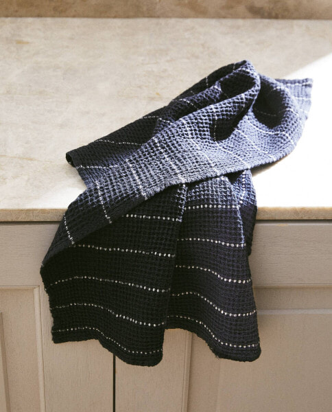 Striped waffle-knit tea towel