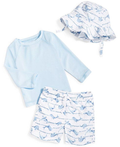 Baby Boys Whales Rashguard, Swim Shorts and Hat, 3 Piece Set, Created for Macy's