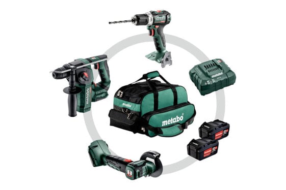 Metabo Akku-Combo Set 3.1.1 18V Bohrschrauber BS L BL + Winkelschleifer CC LTX BL + Bohrhammer BH LTX BL in Werkzeugtasche