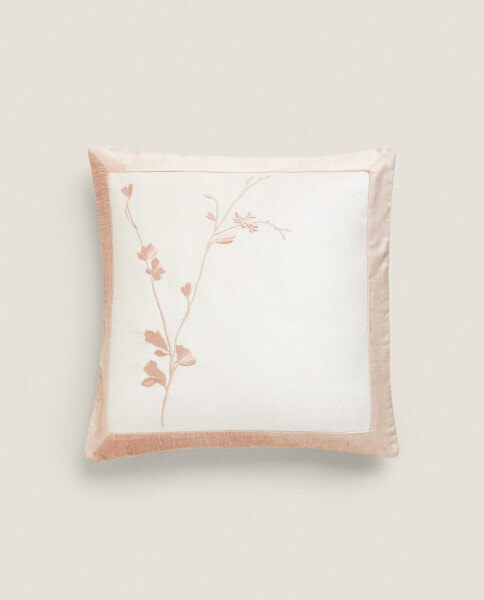 Cotton cushion cover with floral embroidery