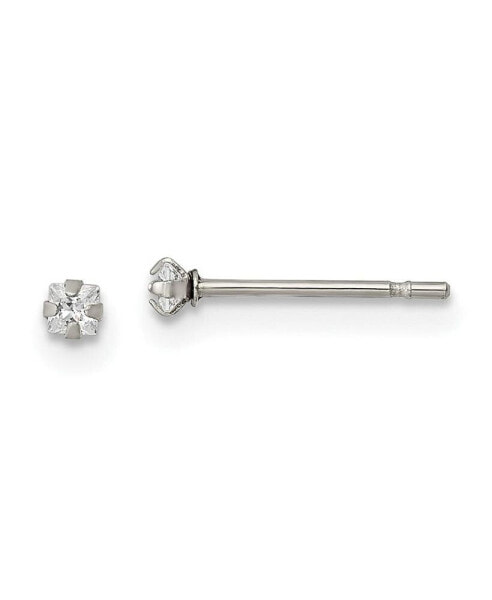 Stainless Steel Polished Square CZ Stud Earrings