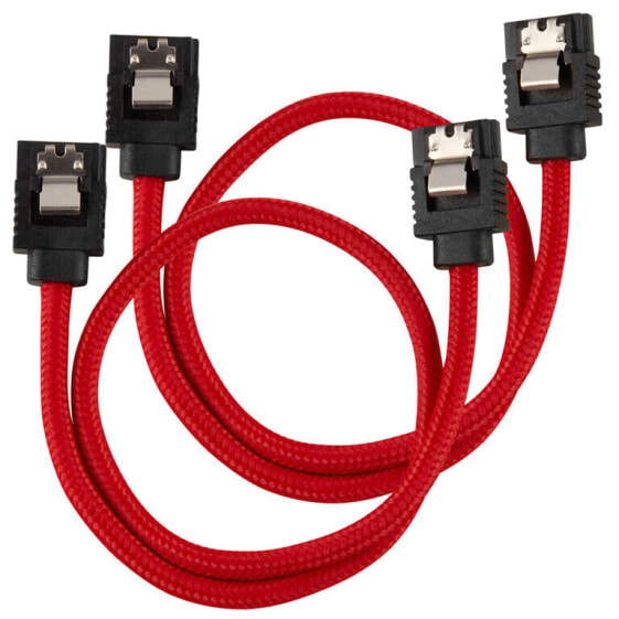 Corsair Premium Sleeved SATA-Kabel, rot 30cm - 2er Pack