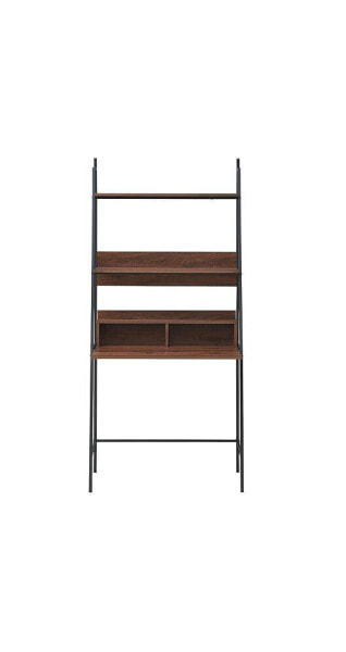 Wall Bookshelf Ladder Computer Desk with Shelf & Metal Frame
