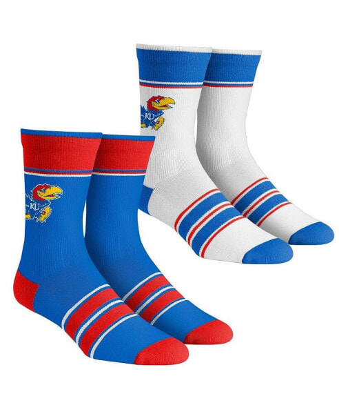 Youth Boys and Girls Socks Kansas Jayhawks Multi-Stripe 2-Pack Team Crew Sock Set