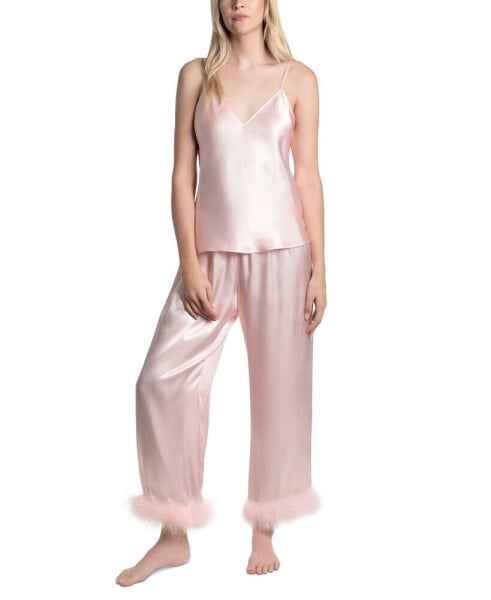 Women's Marabou 2-Pc. Satin Pajamas Set