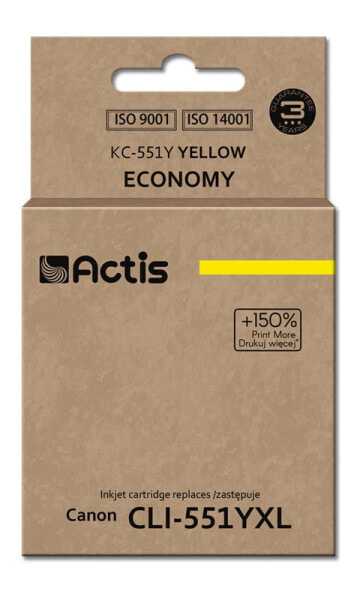 Actis KC-551Y ink (replacement for Canon CLI-551Y; Standard; 12 ml; yellow (with chip) - Standard Yield - Dye-based ink - 12 ml - 345 pages - 1 pc(s) - Single pack