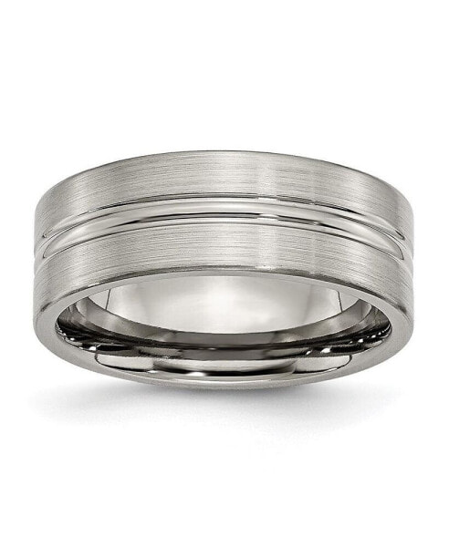 Titanium Brushed and Polished Grooved Wedding Band Ring