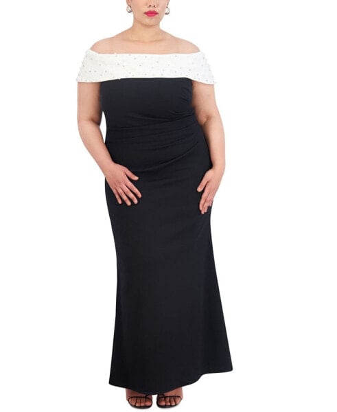 Plus Size Embellished Off-The-Shoulder Gown