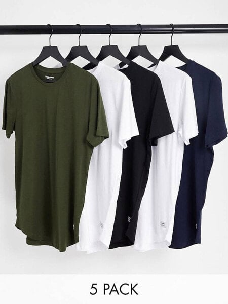 Jack & Jones 5 pack longline hem crew t-shirt in muiti