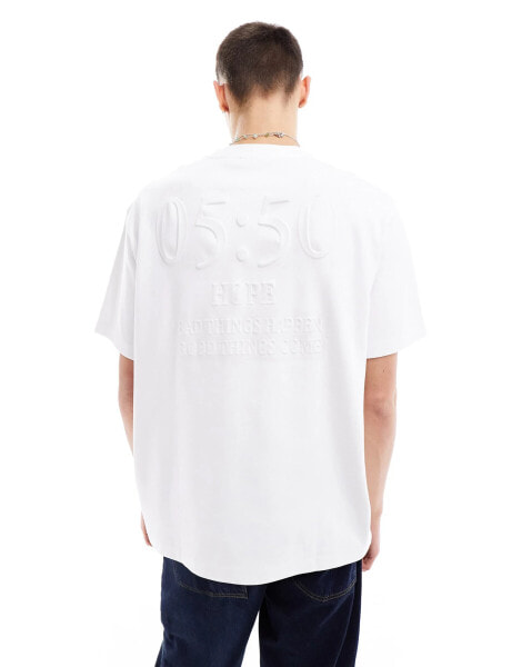 Bershka embossed printed t-shirt in white