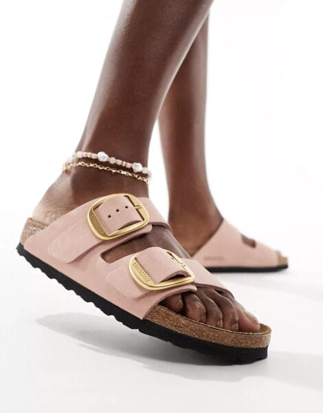 Birkenstock Arizona big buckle sandals in pink nubuck