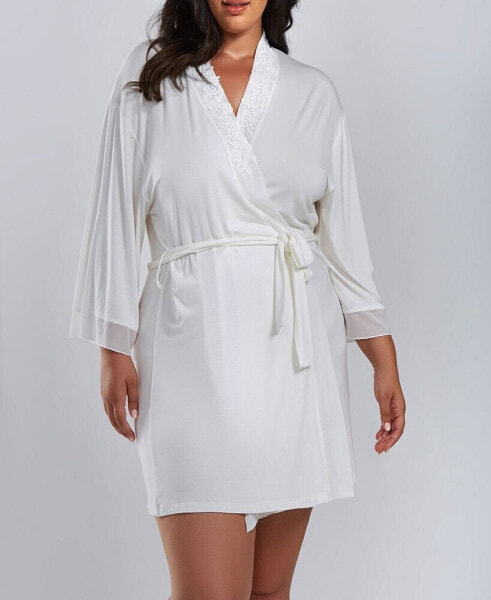 Пижама iCollection Cecily Plus Size с кружевными рукавами и поясом