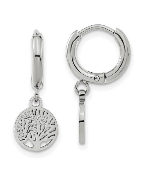 Stainless Steel Polished Tree Dangle Hoop Earring