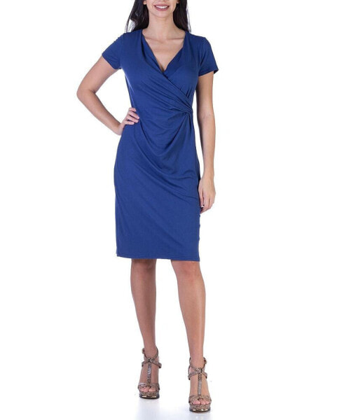 Faux Wrap over Dress with Cap Sleeves