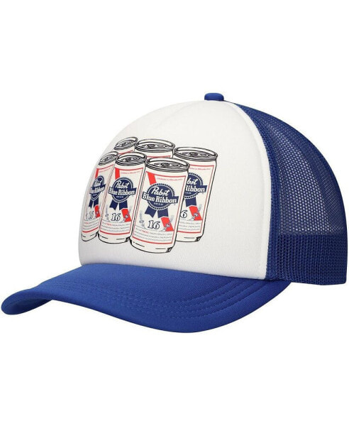 Men's White Pabst Blue Ribbon Cans Foam Trucker Adjustable Hat