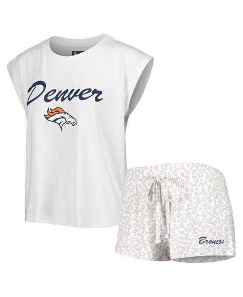 Women's White, Cream Denver Broncos Montana Knit T-shirt and Shorts Sleep Set