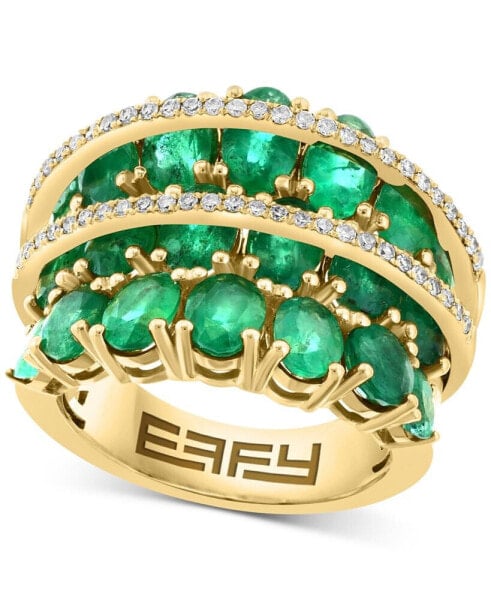 EFFY® Emerald (6-1/2 ct. t.w.) & Diamond (1/4 ct. t.w.) Multirow Statement Ring in 14k Gold