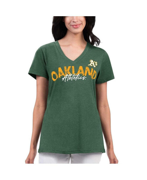 Women's Green Distressed Oakland Athletics Key Move V-Neck T-shirt