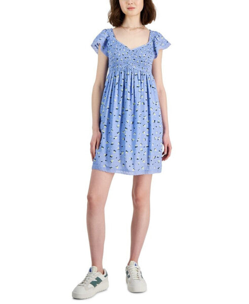 Juniors' Smocked Flutter-Sleeve Mini Dress