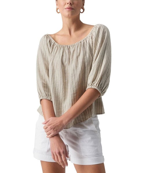 Women's Beach To Bar Linen-Blend Striped Blouse