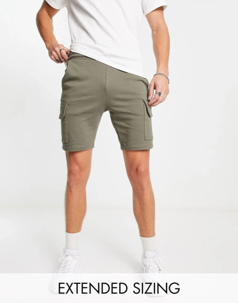 ASOS DESIGN jersey shorts with cargo pockets in khaki