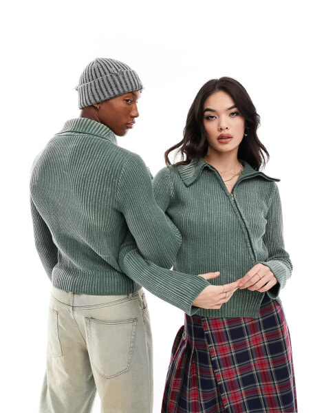 Reclaimed Vintage unisex plated rib knit jumper in green acid wash