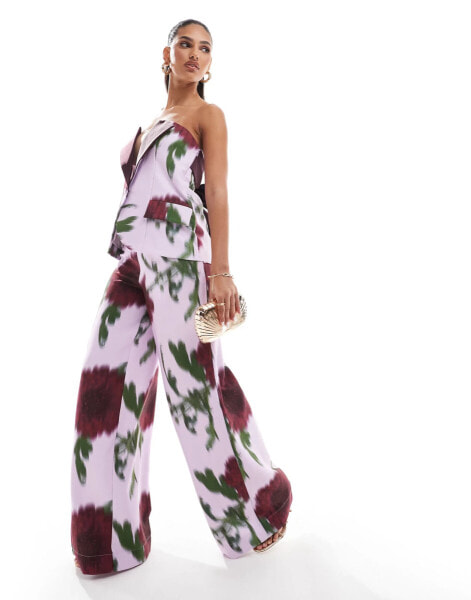 ASOS LUXE co-ord wide leg suit trousers in blurred floral