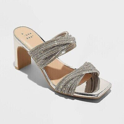 Women's Tammy Rhinestone Heels - A New Day Silver 8.5