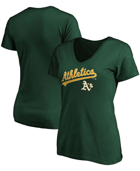 Women's Green Oakland Athletics Team Logo Lockup V-Neck T-shirt