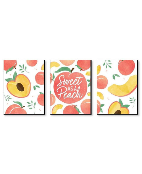 Sweet as a Peach - Fruit Wall Art and Kids Room Decor - 7.5 x 10 inches - 3 Ct