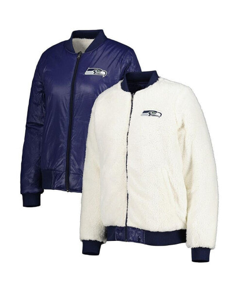 Women's Oatmeal, College Navy Seattle Seahawks Switchback Reversible Full-Zip Jacket
