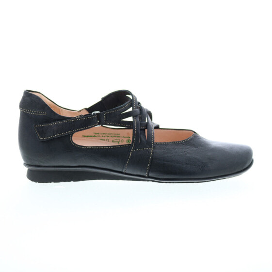 Think! Chilli 88108-02 Womens Black Leather Strap Flats Shoes 37