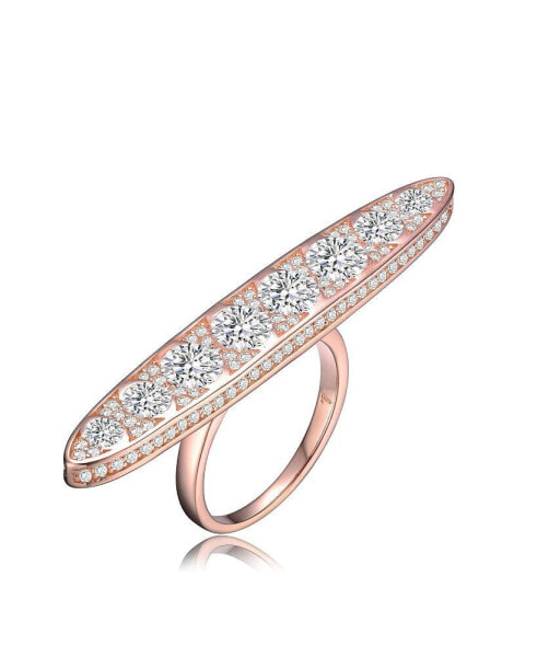 Sterling Silver 18K Rose Gold Plated Clear Cubic Zirconia on Long Strip Accent Ring