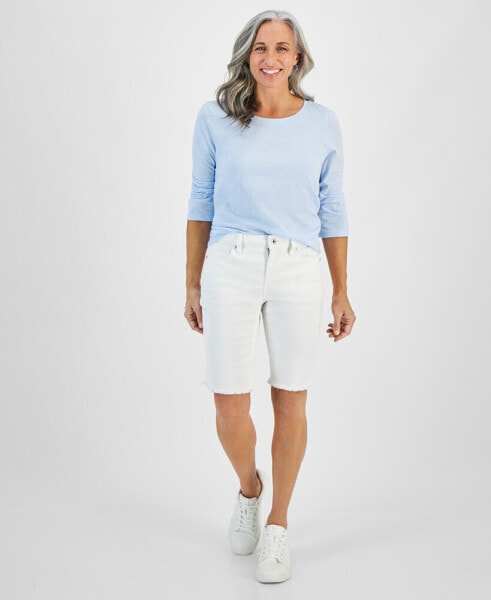 Petite Mid Rise Raw-Edge Denim Bermuda Shorts, Created for Macy's