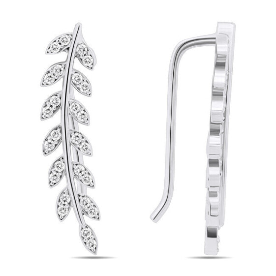 Charming longitudinal silver earrings with zircons EA224W