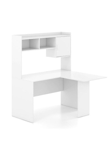 L-Shaped Desk Corner Computer Desk with Open Storage Hutch and Cabinet-White