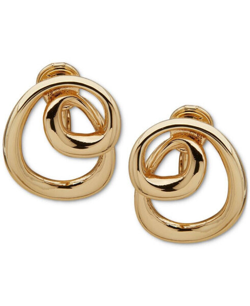 Gold-Tone Sculptural Swirl Clip-On Button Earrings