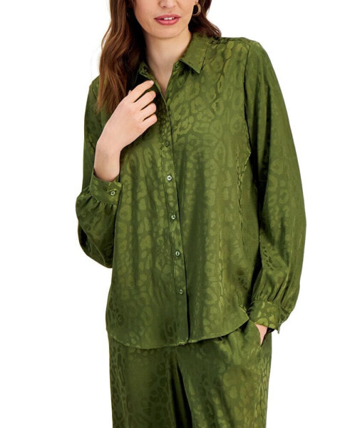 Women's Satin Long Sleeve Button-Front Shirt, Created for Macy's