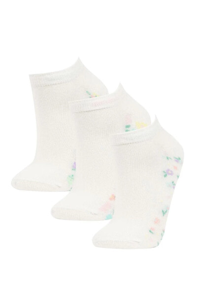 Kadın Çiçek Desenli 3'lü Pamuklu Patik Çorap B6022axns