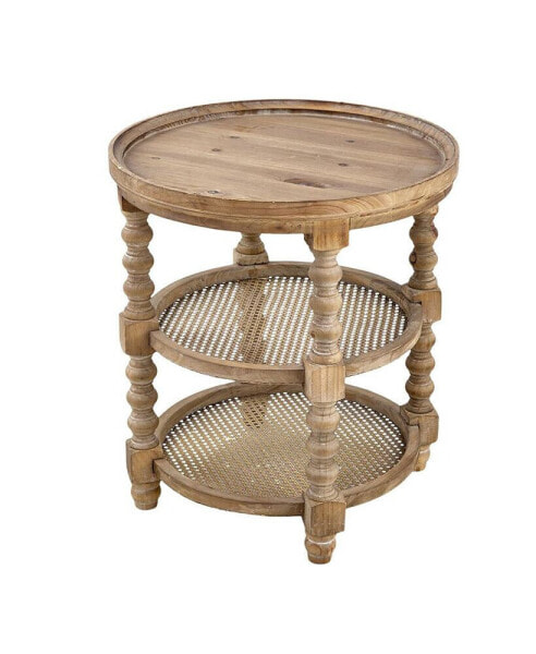 D23.5 X 25" Round 3-Tiered Side Tabel, Natural End Tabel For Lving Room Bedroom Entryway, Brown