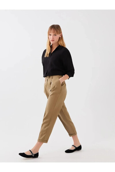 Classic Havuç Kesim Düz Tencel Kadın Pantolon