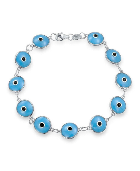 Protection Good Luck Amulet Turkish Opaque Turquoise Glass Bead Evil Eye Bracelet For Women Sterling Silver 7 Inch