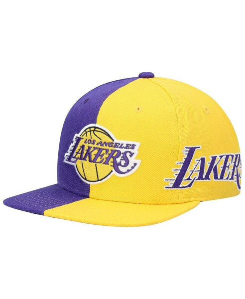 Men's Purple and Gold Los Angeles Lakers Team Half and Half Snapback Hat