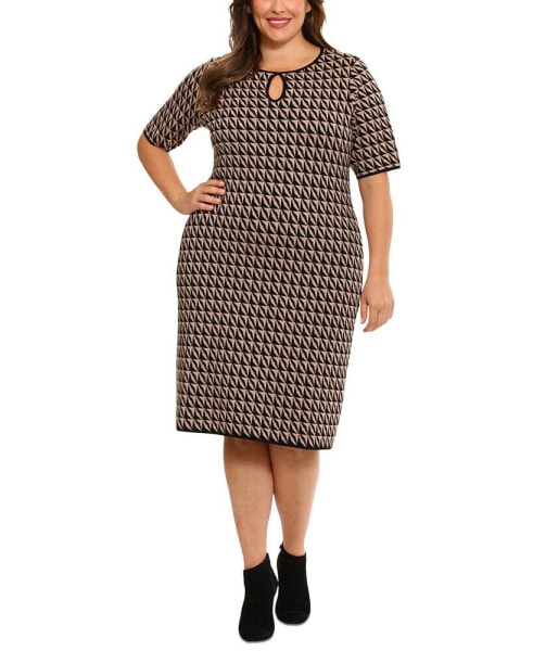 Plus Size Printed Keyhole Sheath Dress