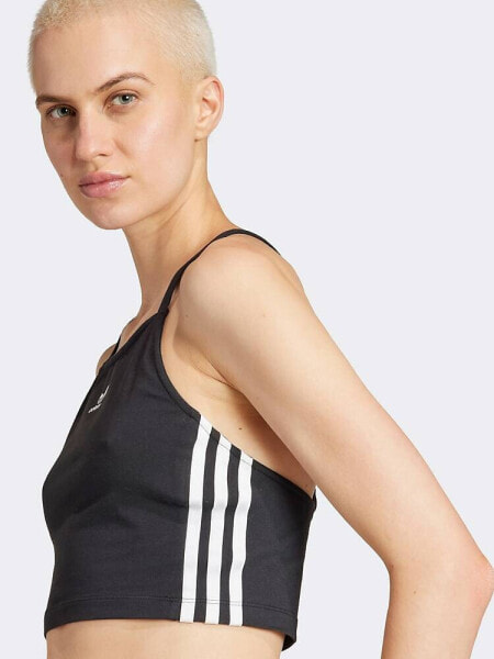 adidas Adicolor 3-Stripes Crop Long-Sleeve Top in black